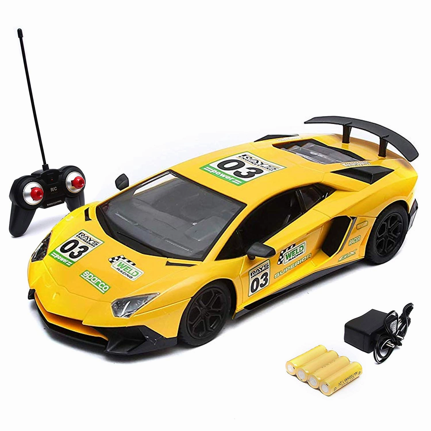 1:20 RC CAR YELLOW WITH LIGHTS AND BATTERY INCLUDED