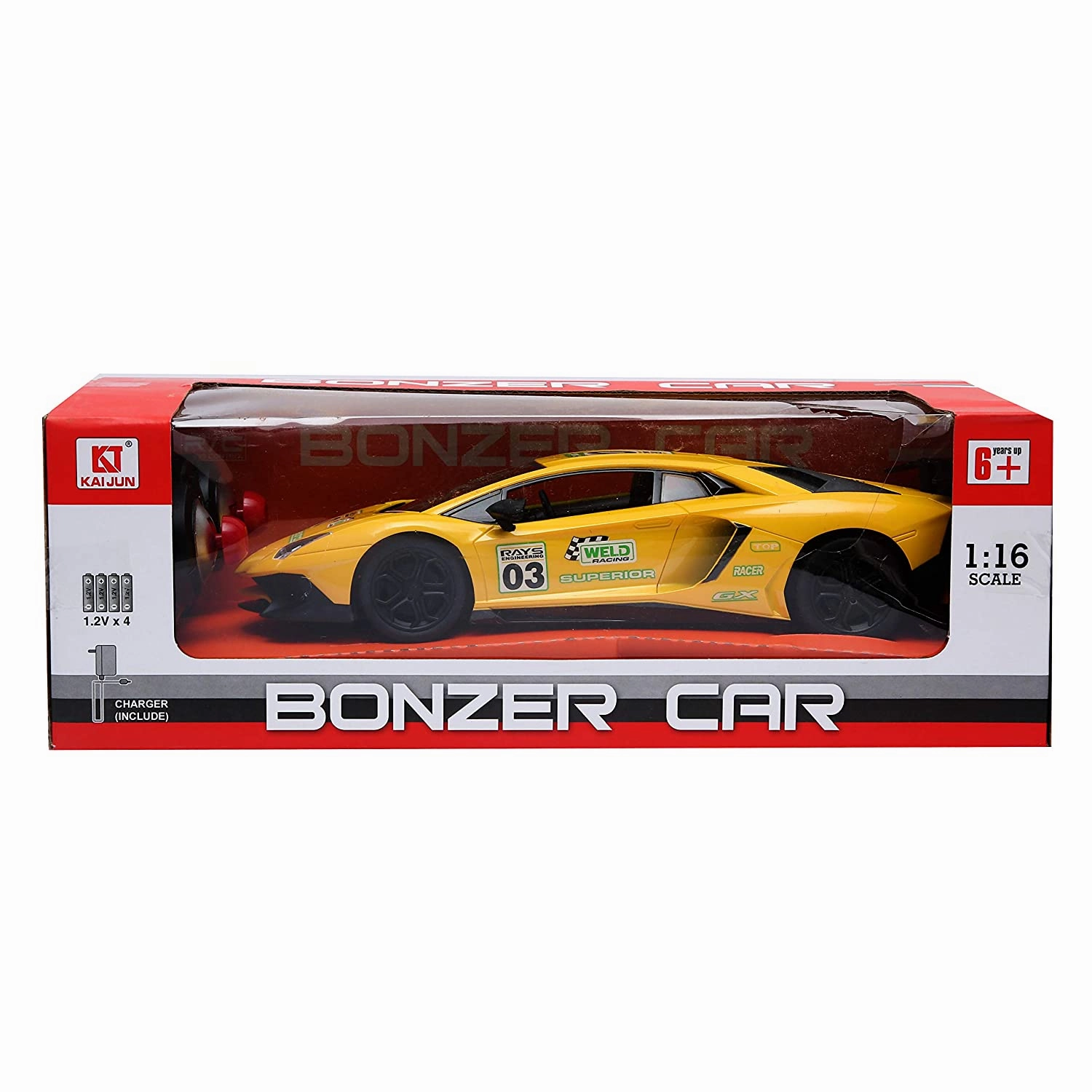 1:20 RC CAR YELLOW WITH LIGHTS AND BATTERY INCLUDED