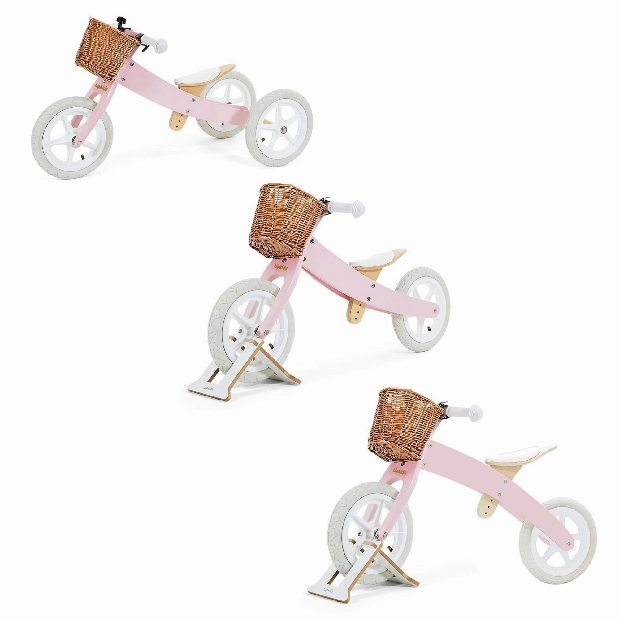 3 in 1 Wooden Trike / Balance Bike with Wicker Basket