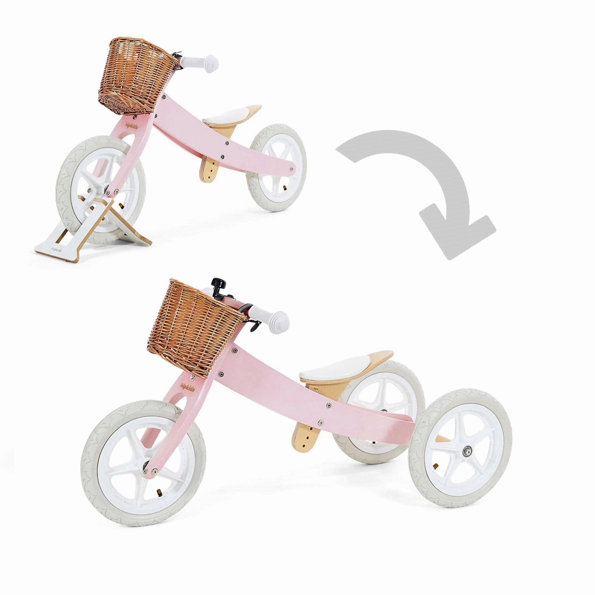 3 in 1 Wooden Trike / Balance Bike with Wicker Basket