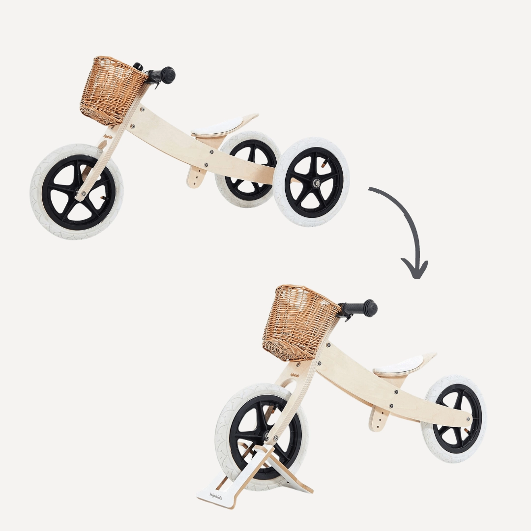 3 in 1 Wooden Trike / Balance Bike with Wicker Basket