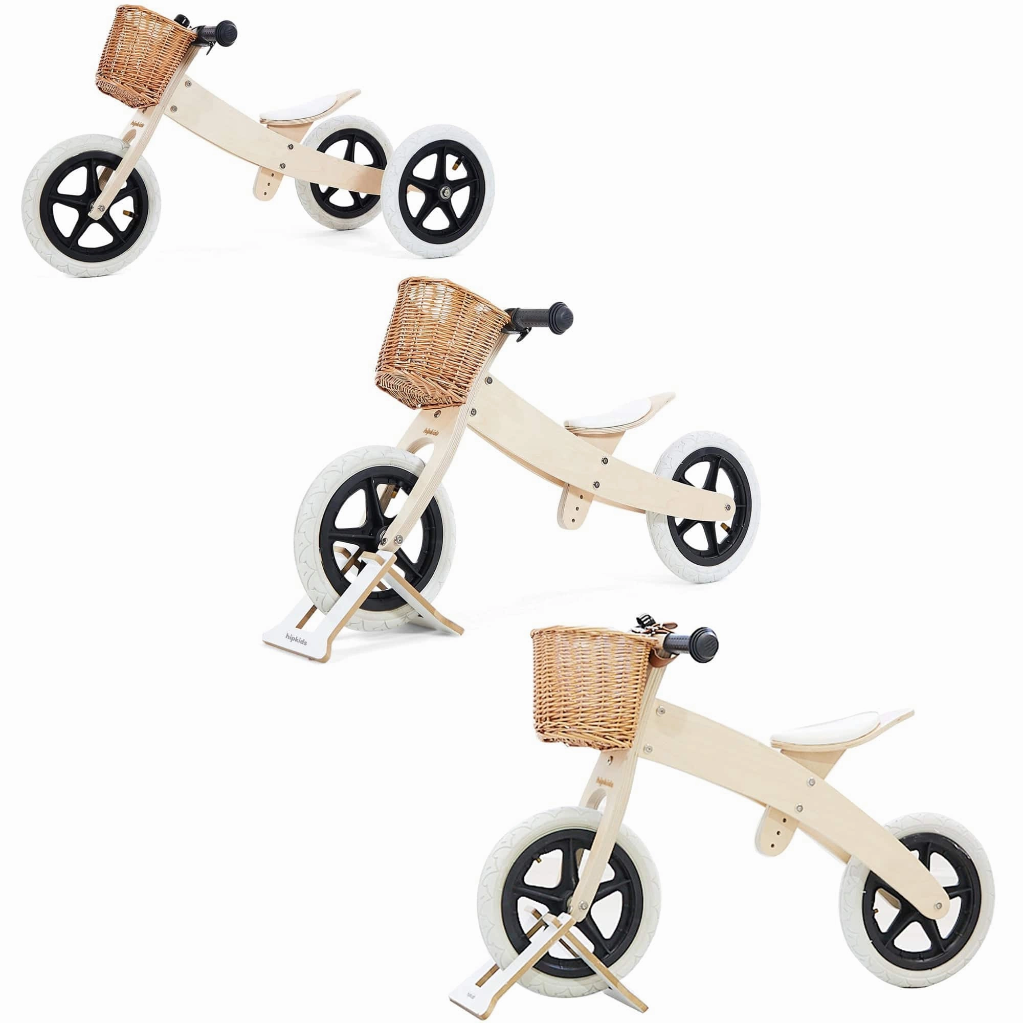 3 in 1 Wooden Trike / Balance Bike with Wicker Basket
