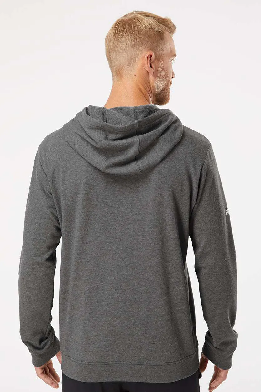 Adidas Mens Fleece Hooded Sweatshirt Hoodie w/ Pouch Pocket - Heather Dark Grey - Closeout