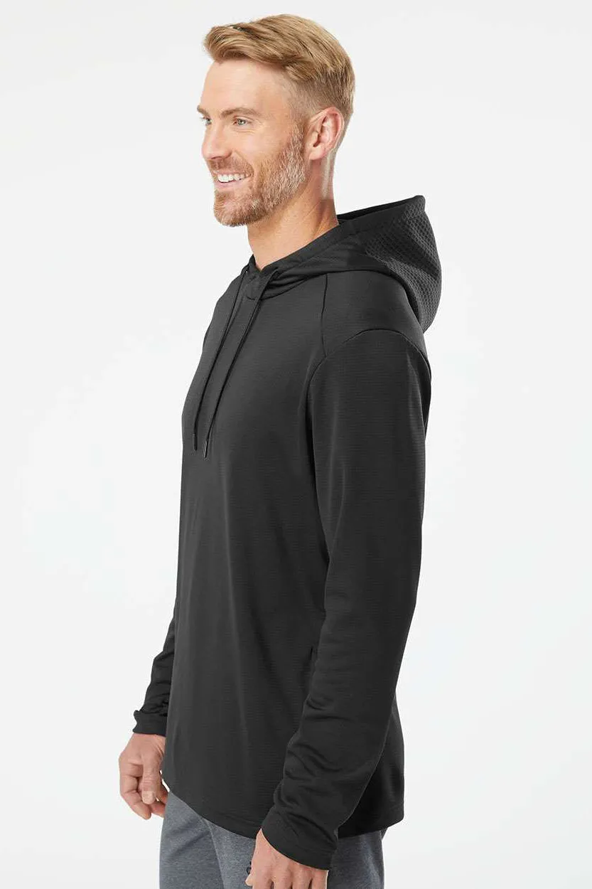 Adidas Mens Textured Mixed Media Hooded Sweatshirt Hoodie - Black