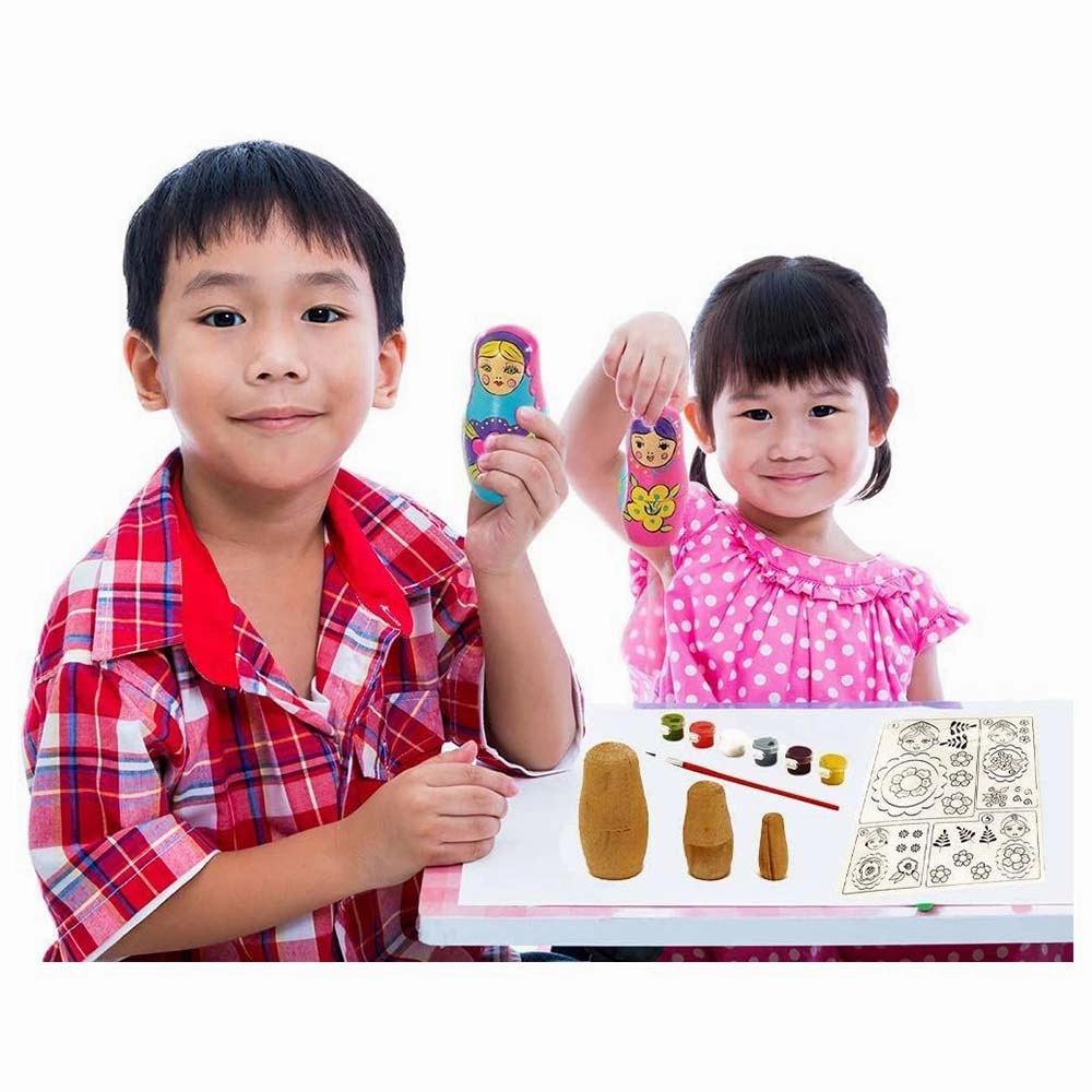 Amav Wooden Russian Nesting Dolls Babushka Painting Craft Kit - 4 Dolls