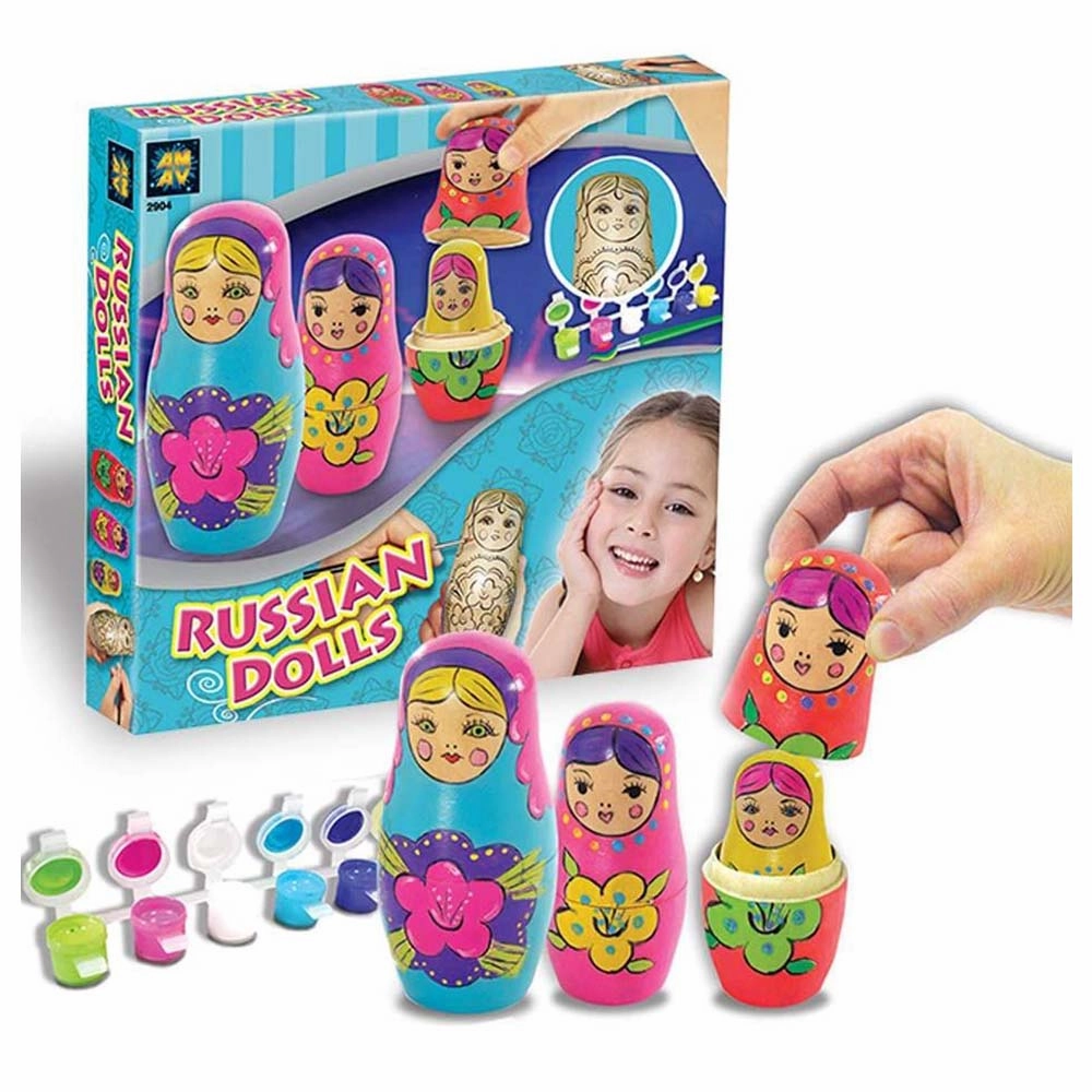 Amav Wooden Russian Nesting Dolls Babushka Painting Craft Kit - 4 Dolls
