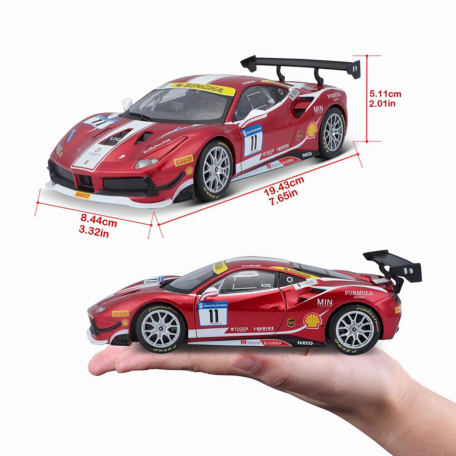 Bburago 1:24 Ferrari 488 Challenge Diecast Model Car - Red