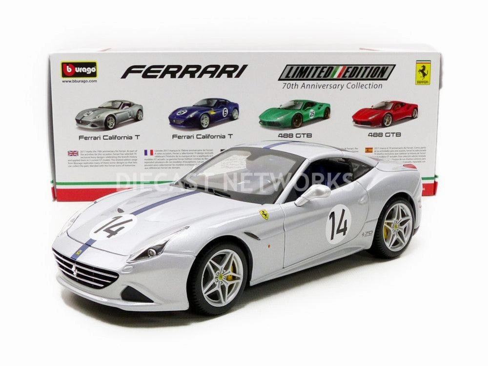 Bburago Ferrari California T -Hot Rod   Diecast Model 1:18 Car - Silver