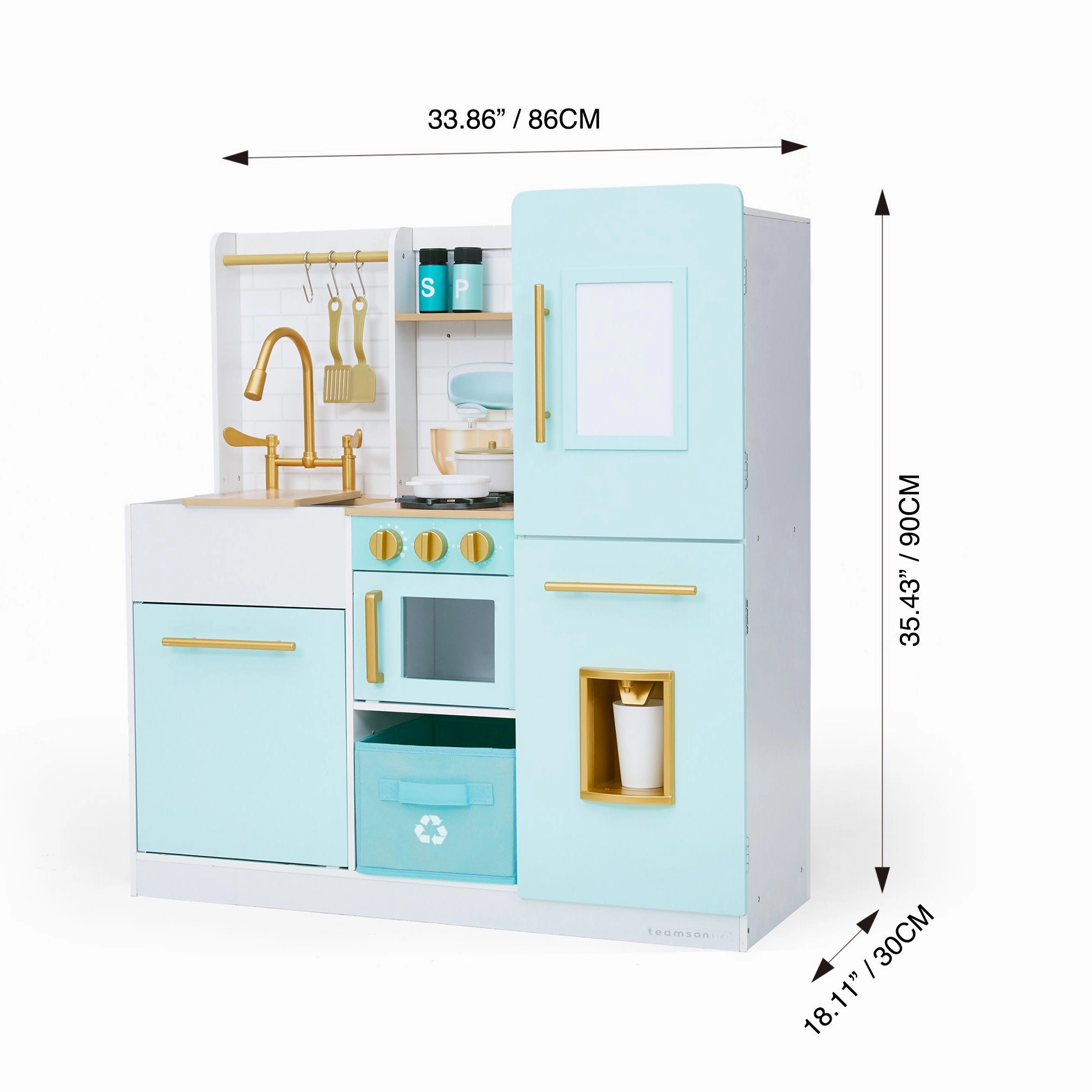 Biscay Delight Classic Play Kitchen With Magnetic Refrigerator And Accessories, Mint
