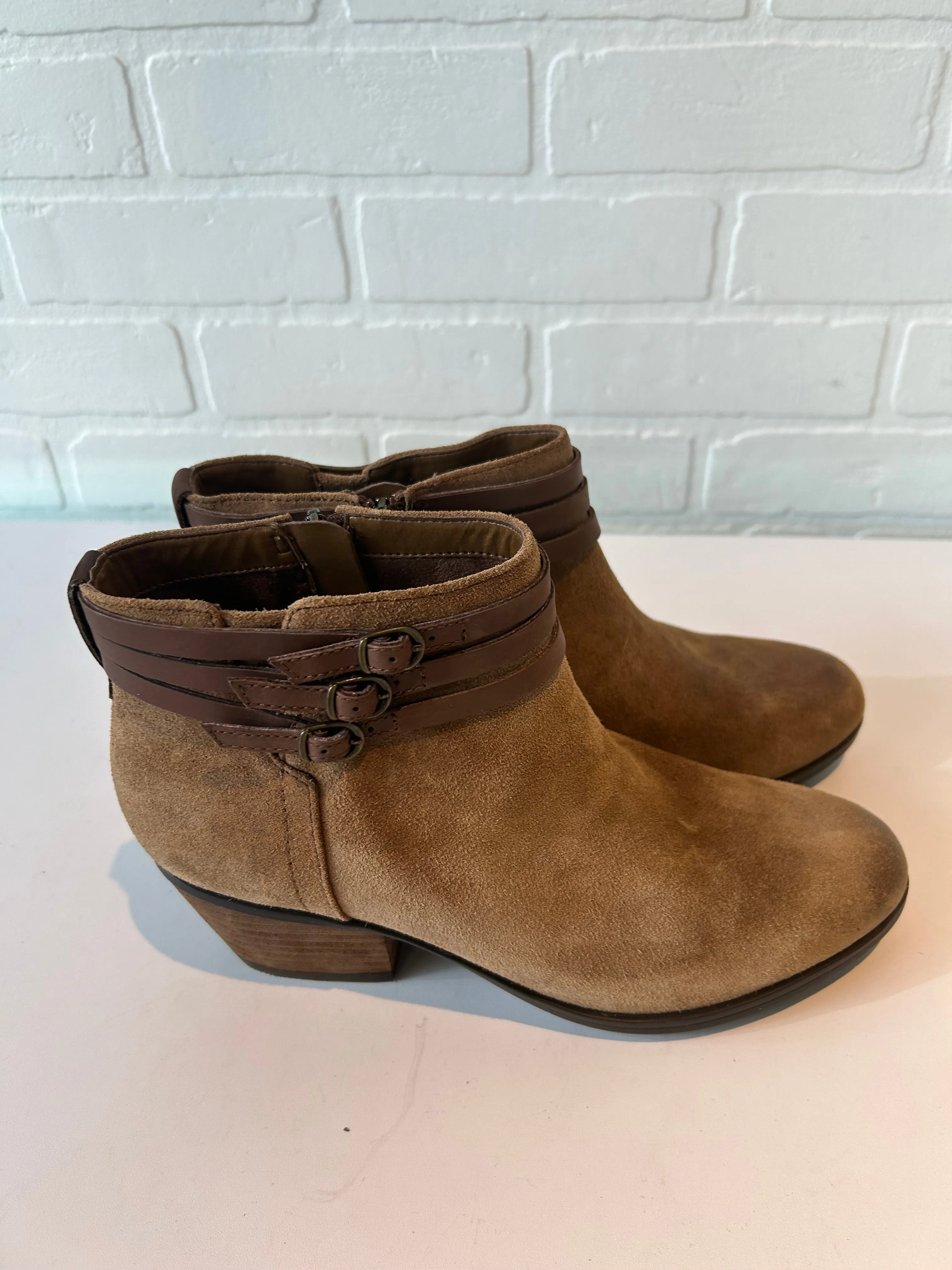 Boots Ankle Heels By Clarks In Tan, Size: 8.5 clarks