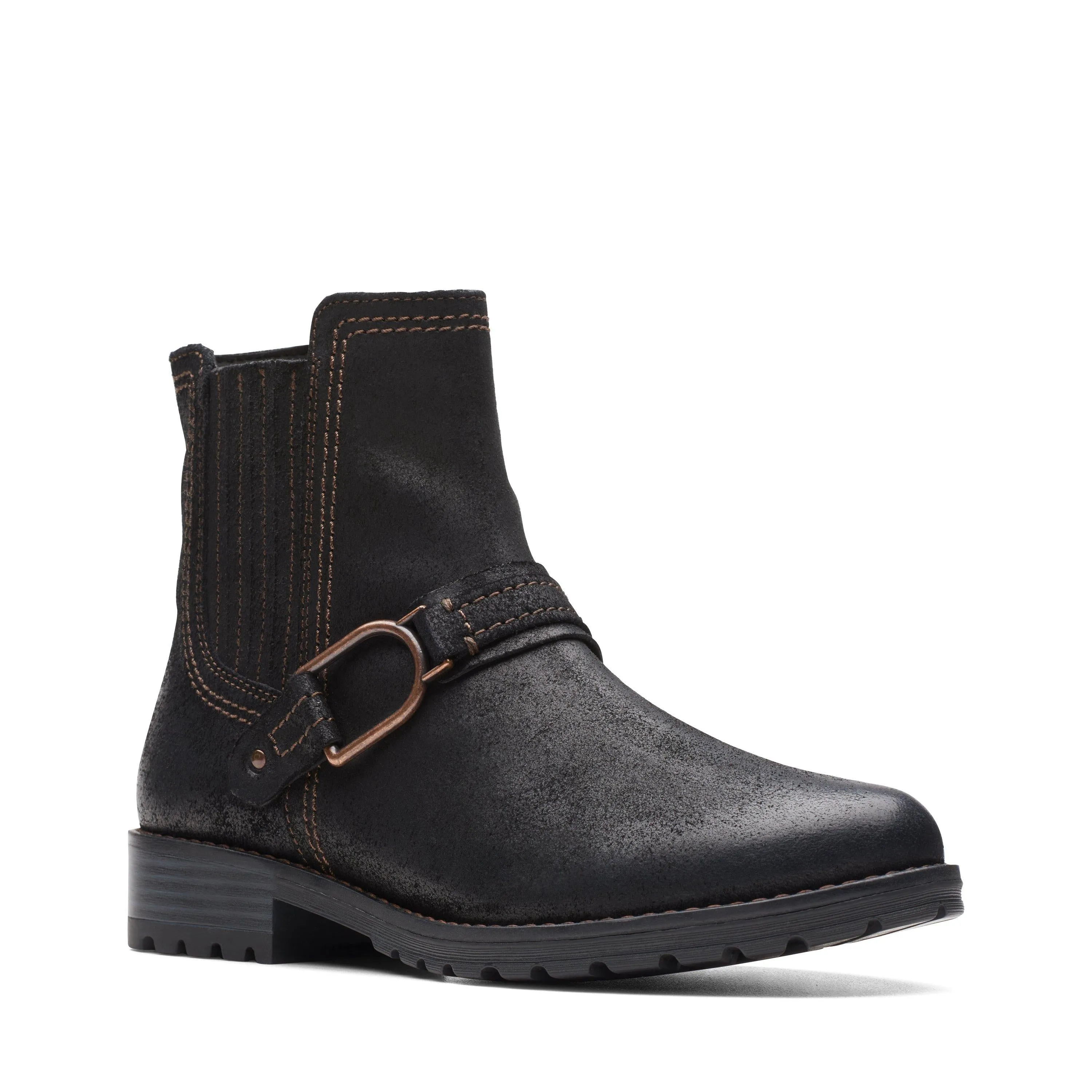 Clarks Aspra Buckle in Black Suede