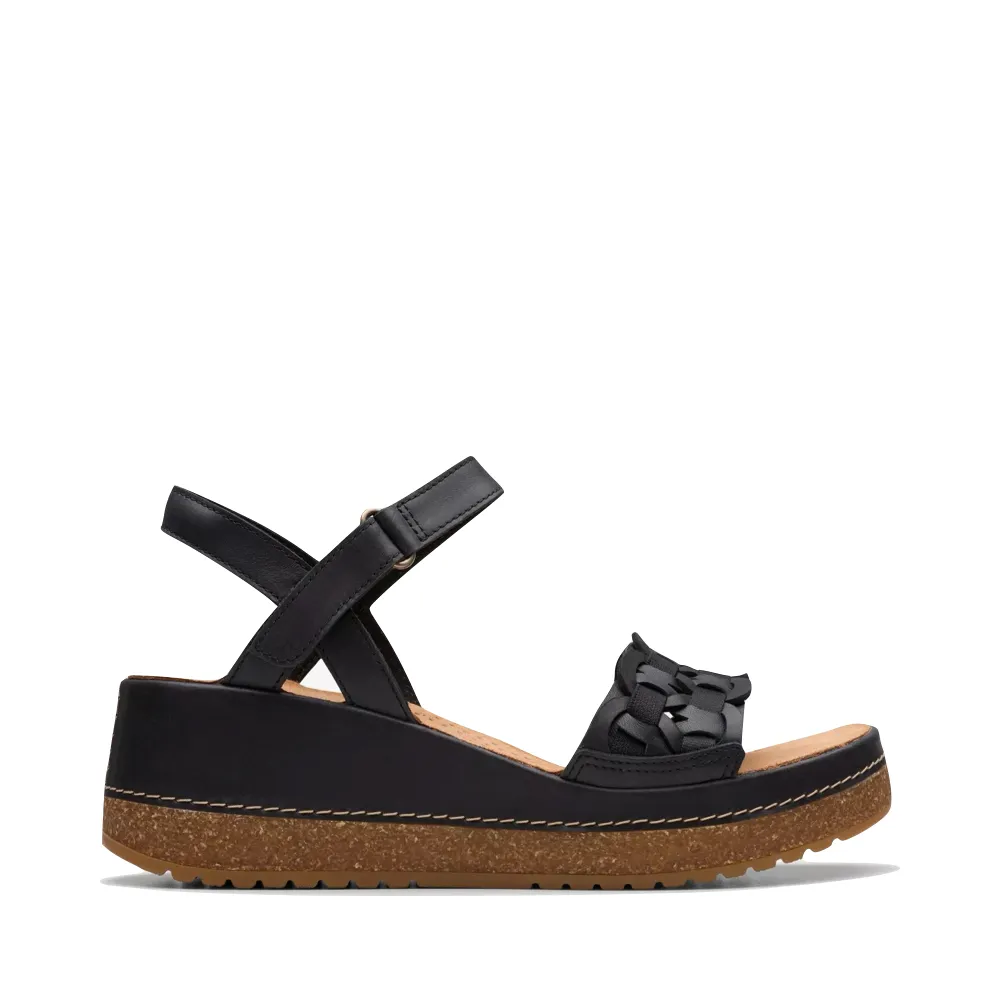 Clarks Women's Kassanda Bar Wedge Sandal in Black