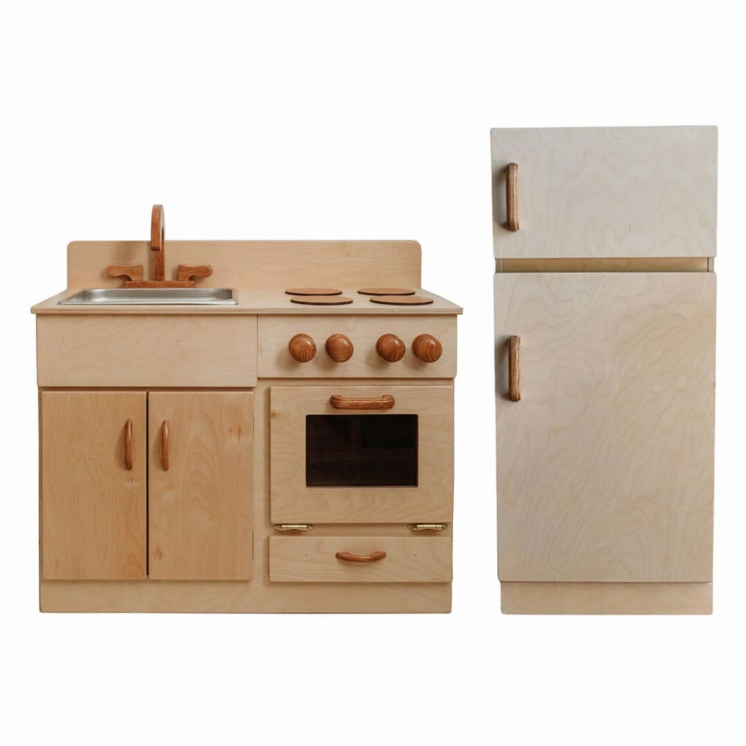 Classic Wooden Kitchen and Refrigerator Bundle