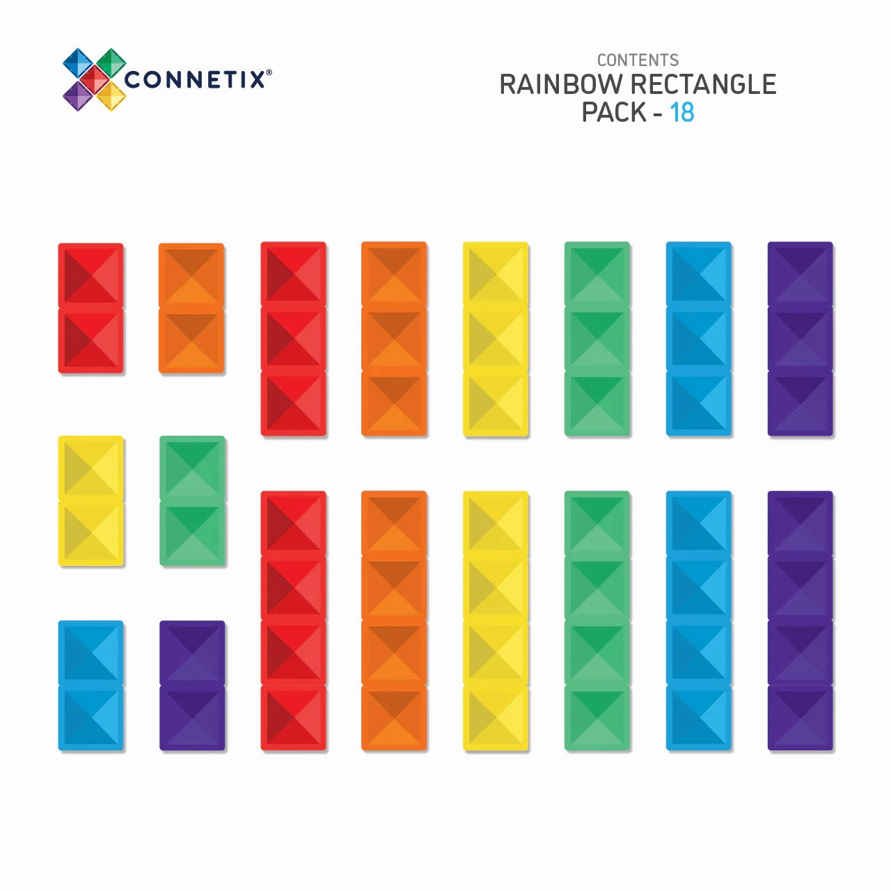 Connetix magnetic tiles Rainbow Rectangle 18 piece