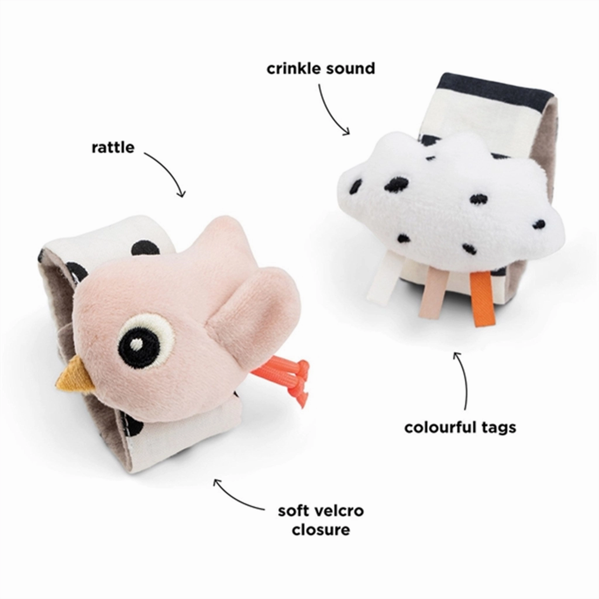 Done by Deer Wrist Rattle Set 2 S Pieces Happy Clouds Powder