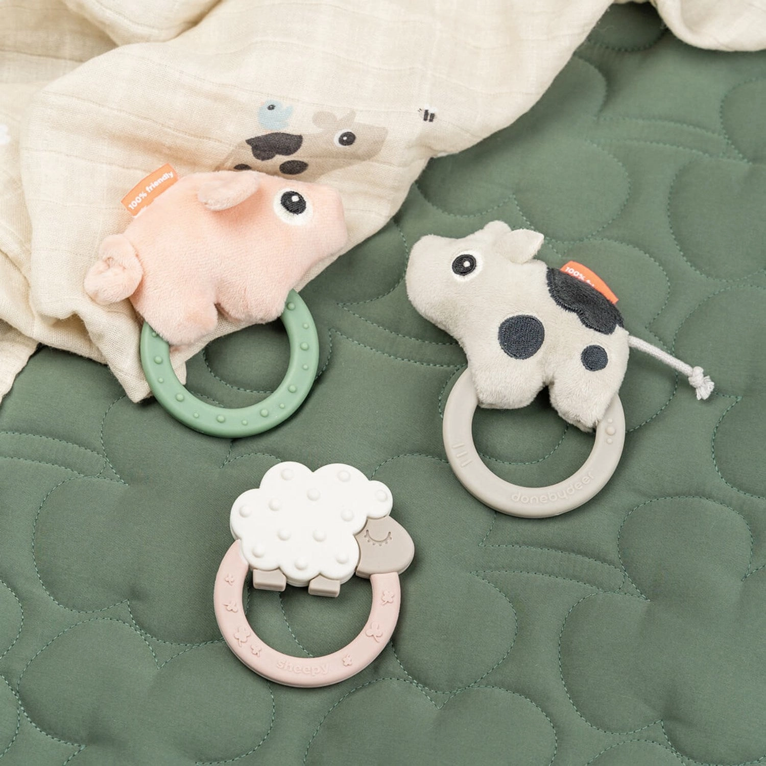 DonebyDeer Colour Mix Sensory Rattle w/Teether Pigee