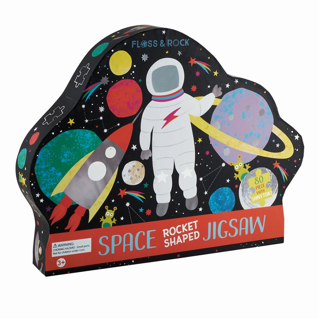 Floss & Rock 80 Piece "Rocket" Shaped Jigsaw with Shaped Box - Space
