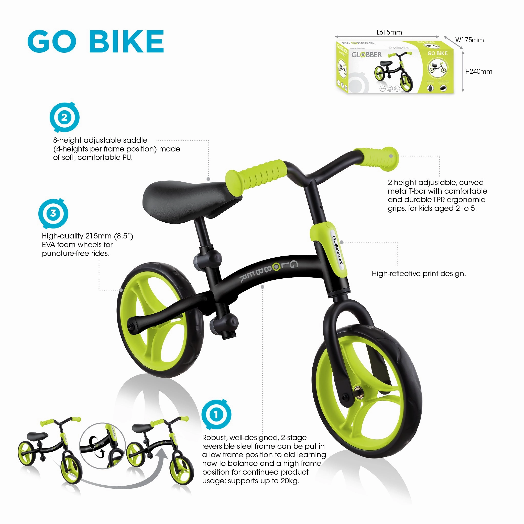 Globber Go Bike  - Black / Lime Green (2 - 5Y)
