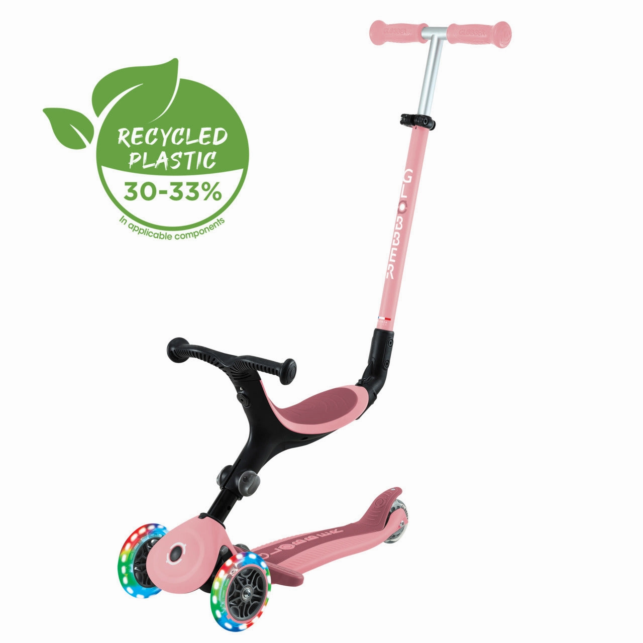 Globber Go Up Active Lights  - Pastel Pink / Deep Pastel Pink (15M - 9Y )