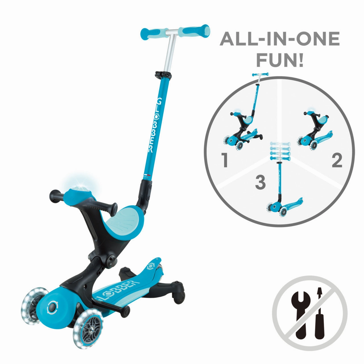 Globber Go Up Deluxe Lights 360  - Aqua (15M - 9Y )