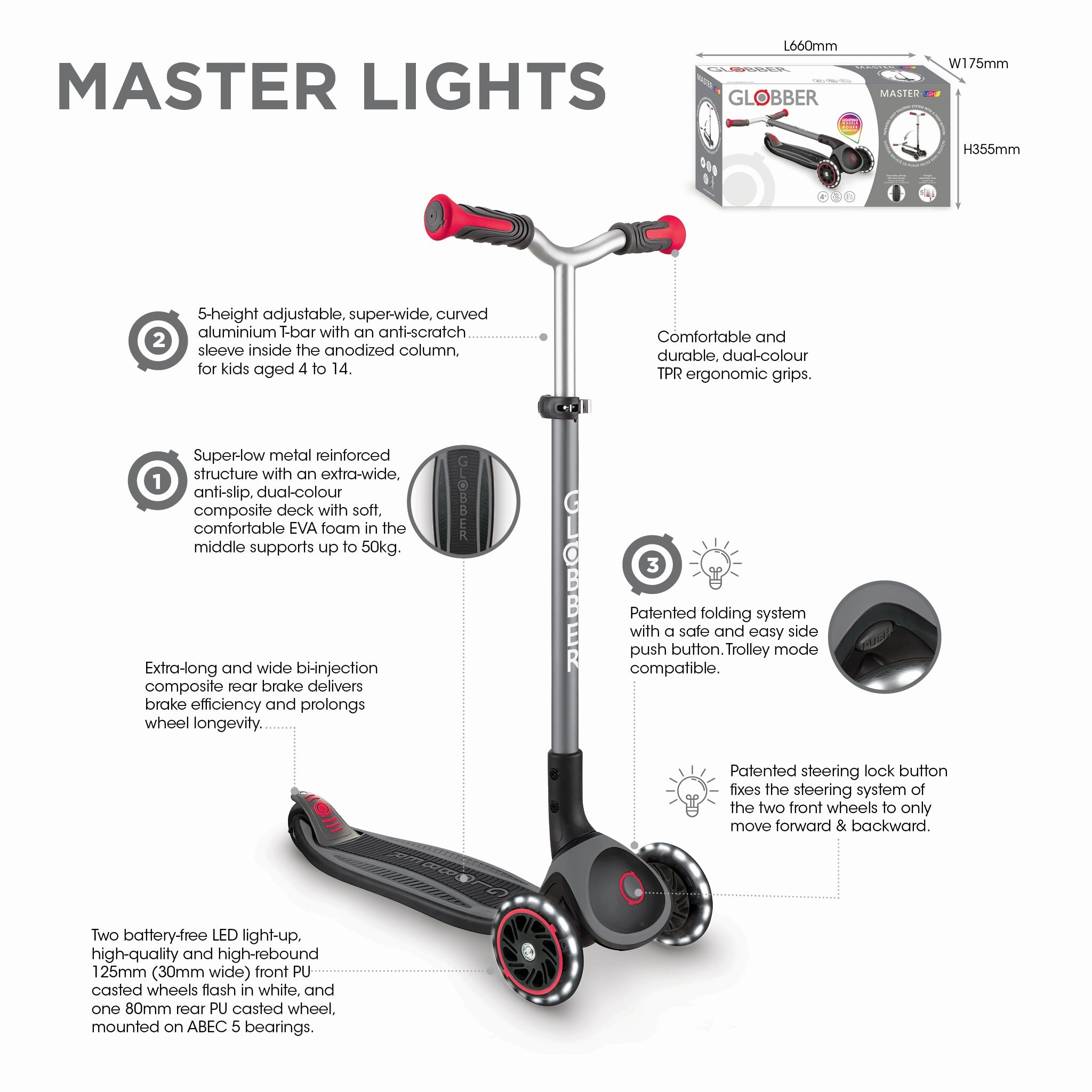 Globber Master Lights  - Navy Blue (4 - 14Y)