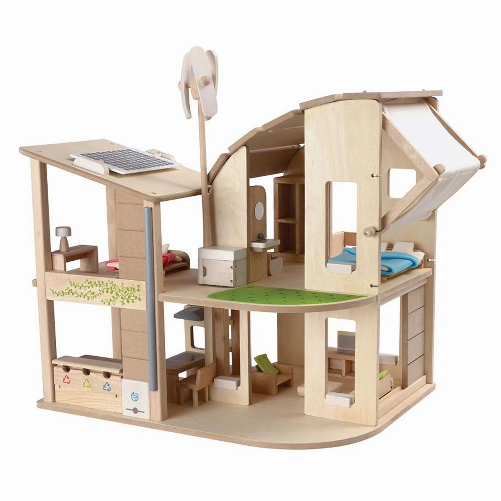 Green Dollhouse With Furniture - Plan Toys