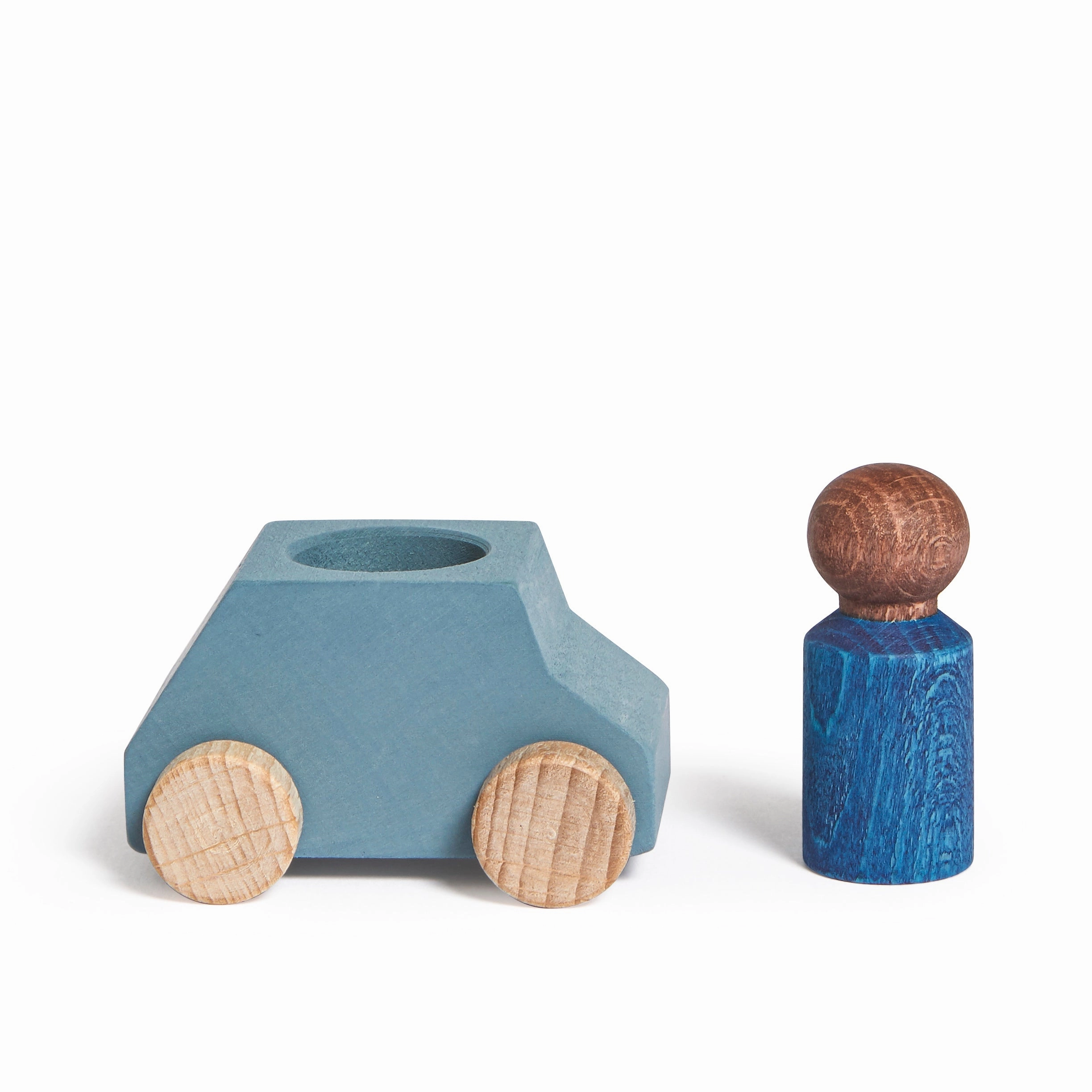 Grey Wooden Car with Blue Figure