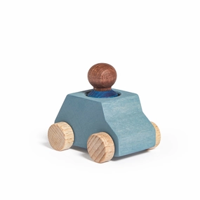 Grey Wooden Car with Blue Figure