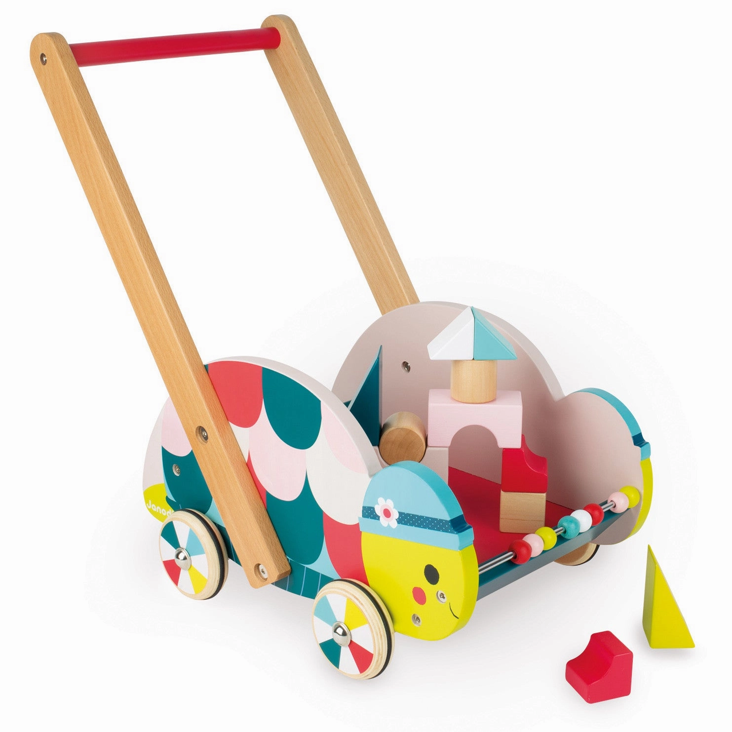 Janod Forest Turtle Walking Trolley with 12 Blocks