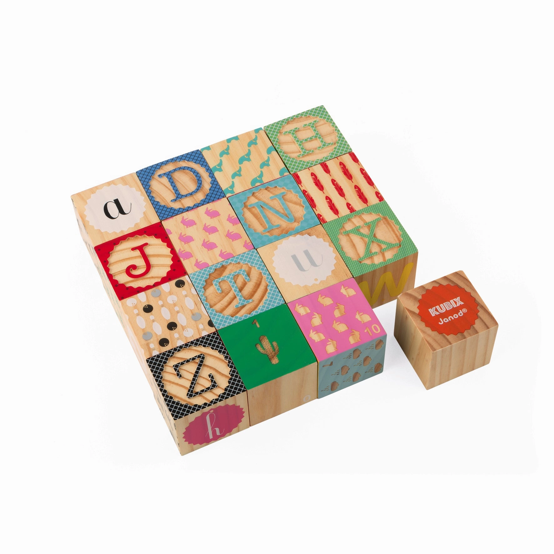 Janod Kubix 16 Carved Alphabet Blocks