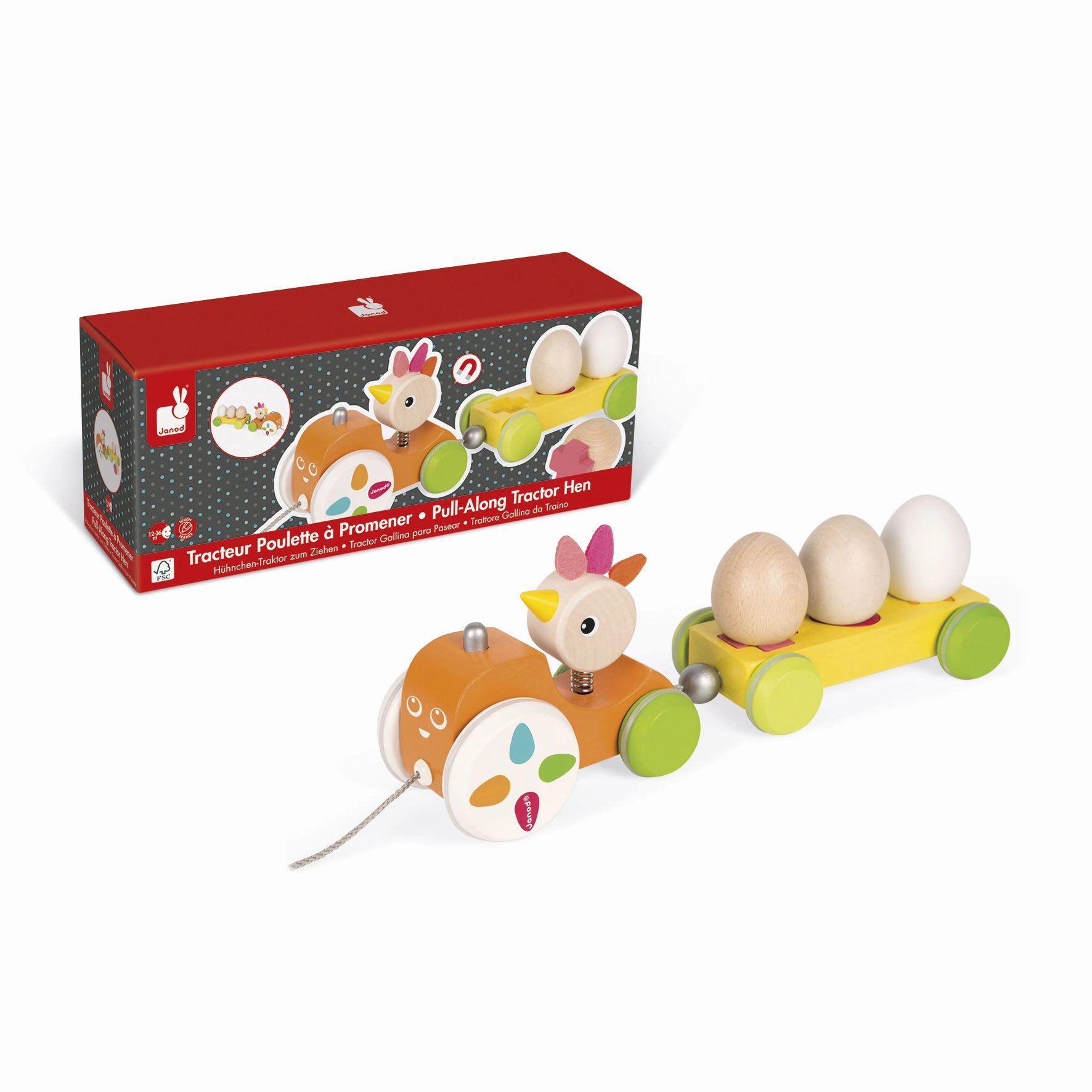 Janod Zigolos Pull Along Tractor Hen