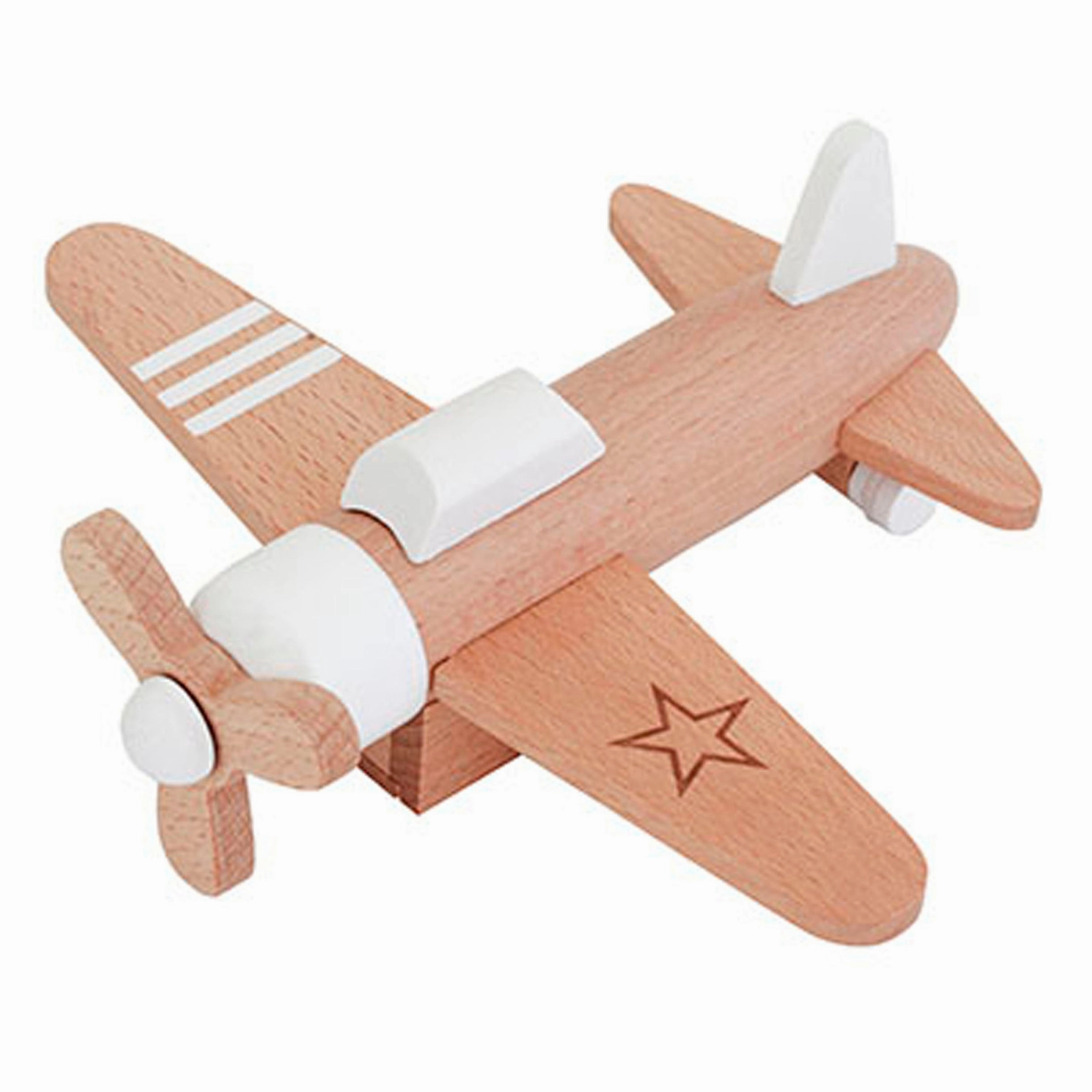 kiko  & gg* Hikoki Wooden Wind Up Propeller Plane White