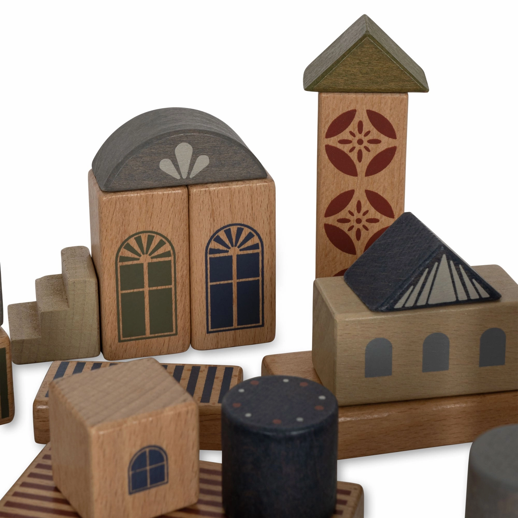 Konges Sljd Wooden Building Blocks with Print 34 pcs FSC Beige/Toffee One Size