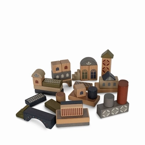 Konges Sljd Wooden Building Blocks with Print 34 pcs FSC Beige/Toffee One Size