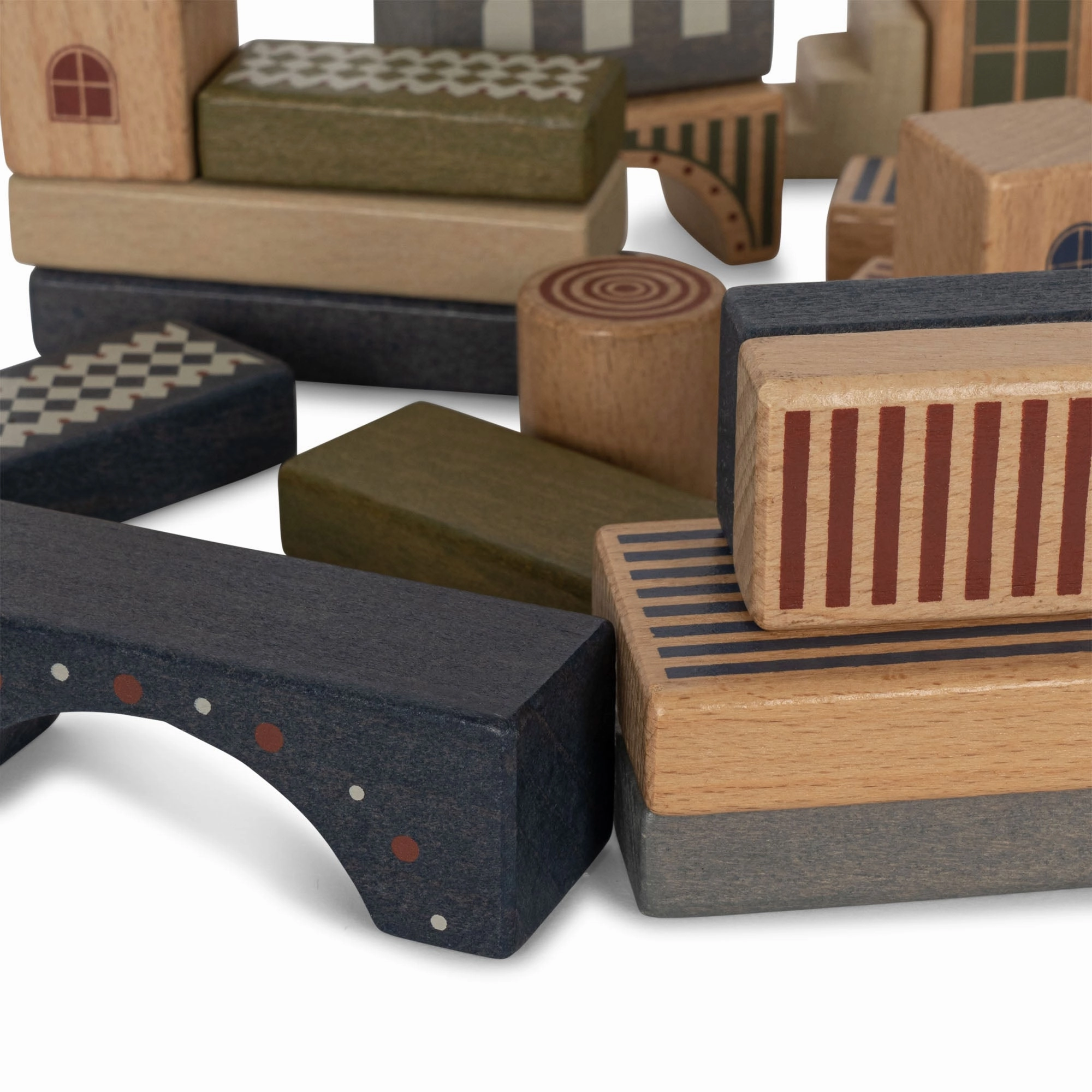 Konges Sljd Wooden Building Blocks with Print 34 pcs FSC Beige/Toffee One Size
