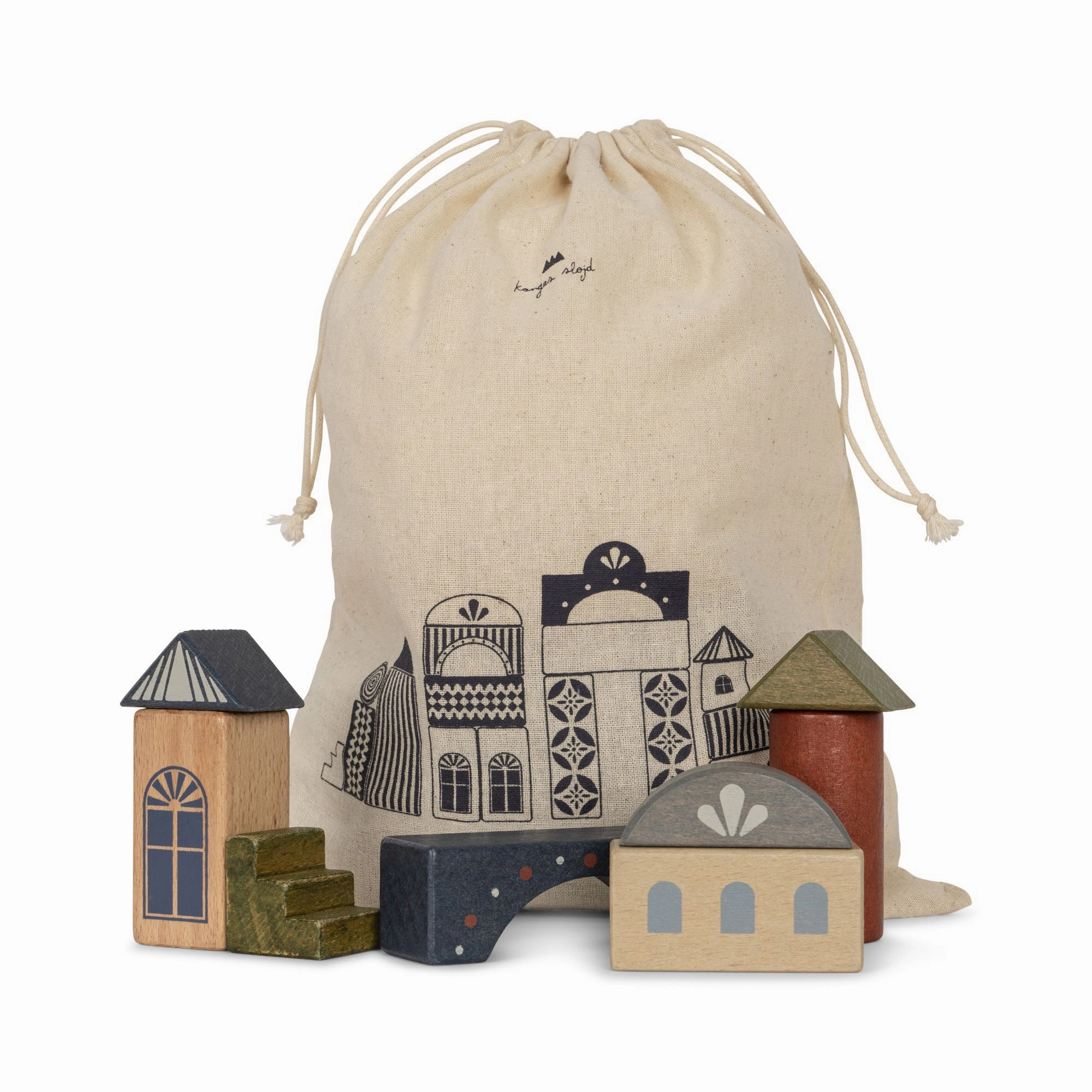 Konges Sljd Wooden Building Blocks with Print 34 pcs FSC Beige/Toffee One Size