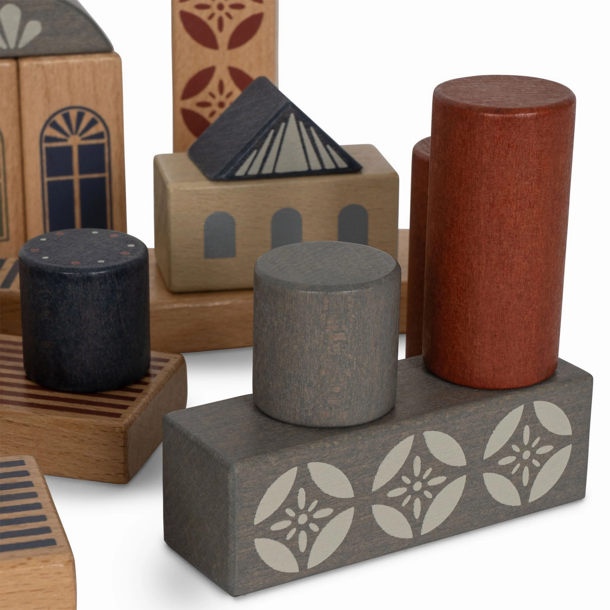 Konges Sljd Wooden Building Blocks with Print 34 pcs FSC Beige/Toffee One Size