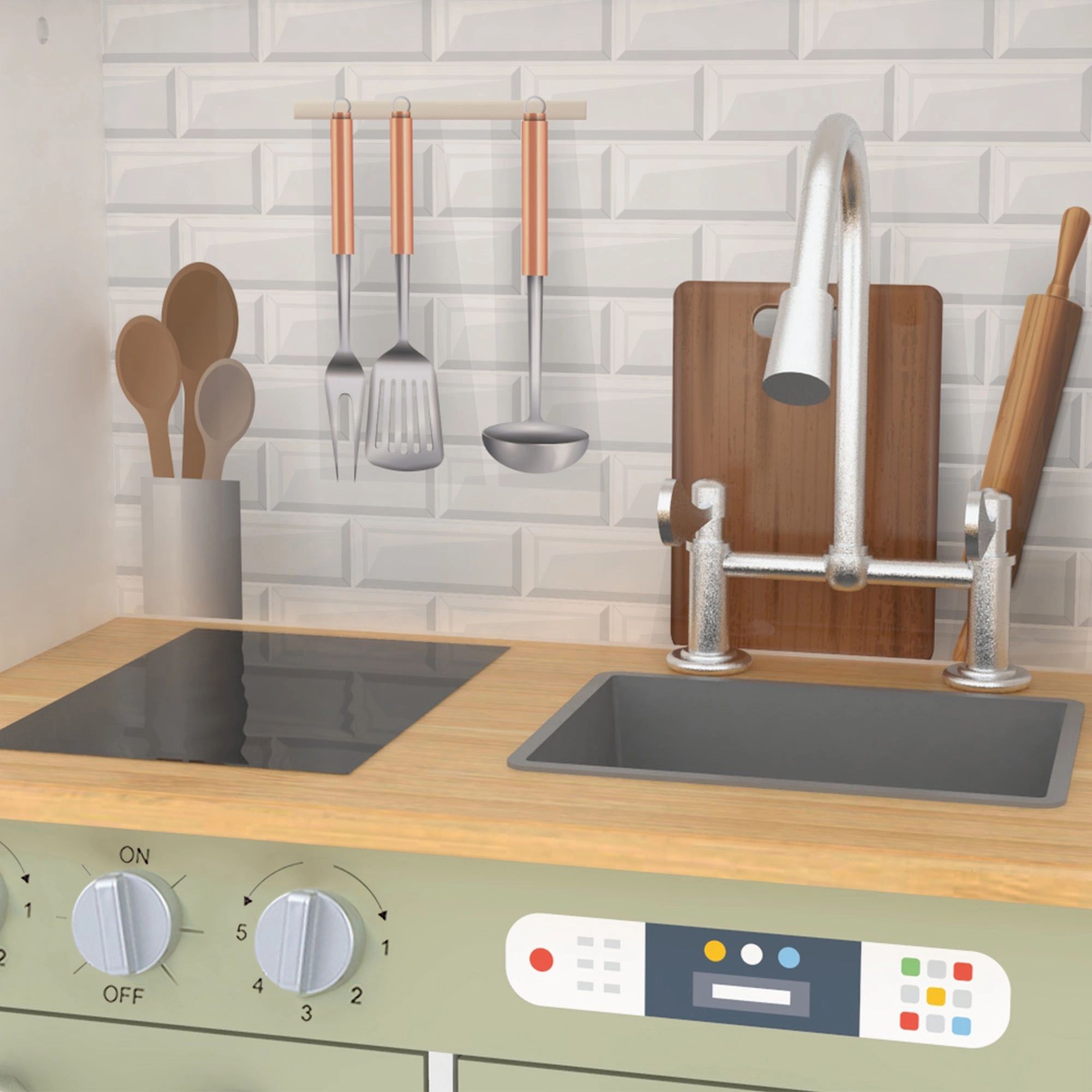 Little Chef Boston Modern Wooden Kitchen Playset, White/green