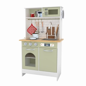 Little Chef Boston Modern Wooden Kitchen Playset, White/green
