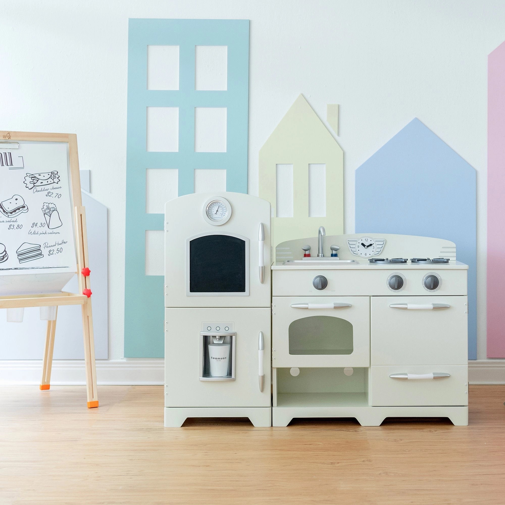 Little Chef Fairfield Retro Kids Kitchen Playset With Refrigerator, Ivory