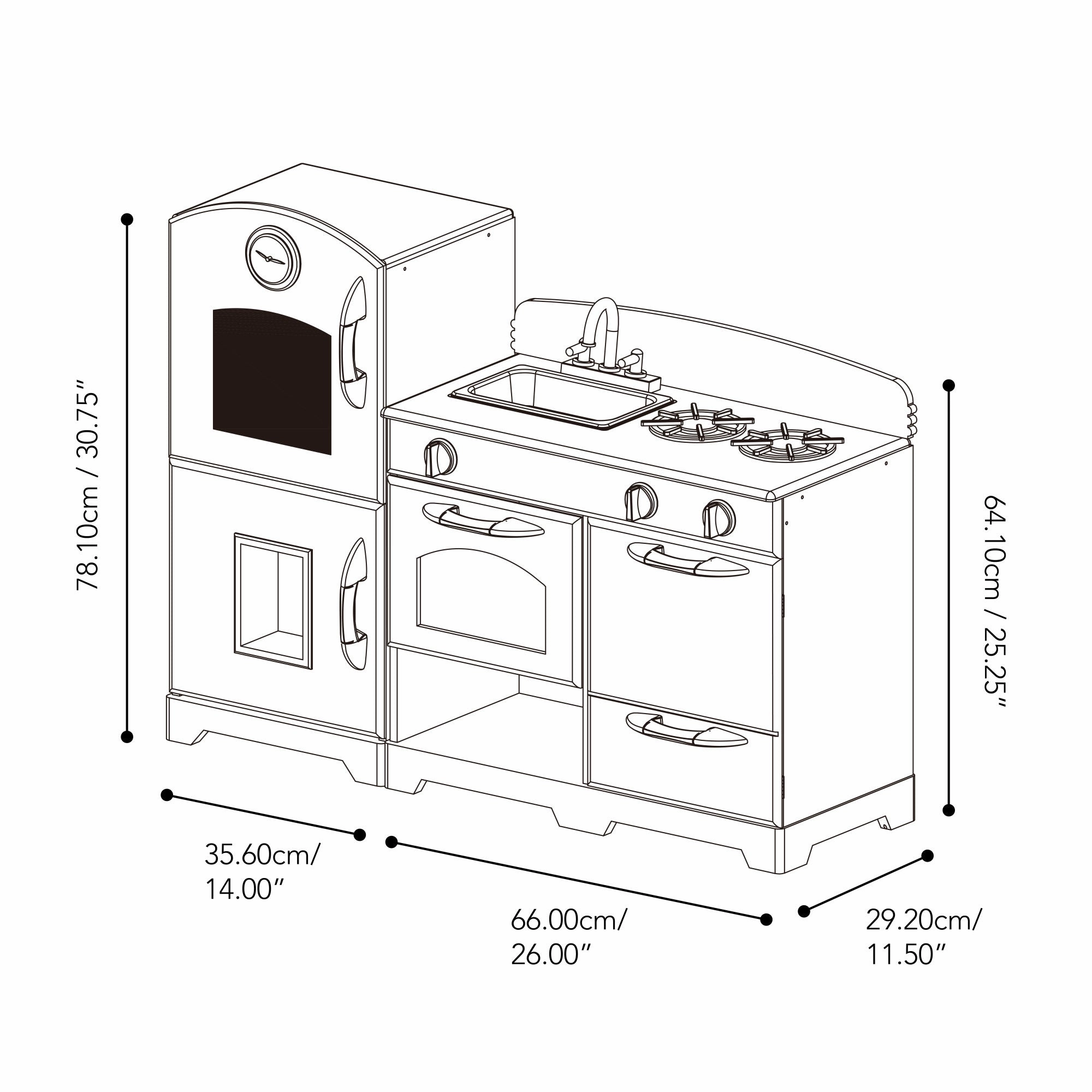 Little Chef Fairfield Retro Kids Kitchen Playset With Refrigerator, Pink