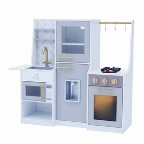 Little Chef Lyon Complete Wooden Kitchen Set With Hydroponic Garden, Refrigerator And Accessories, Gray