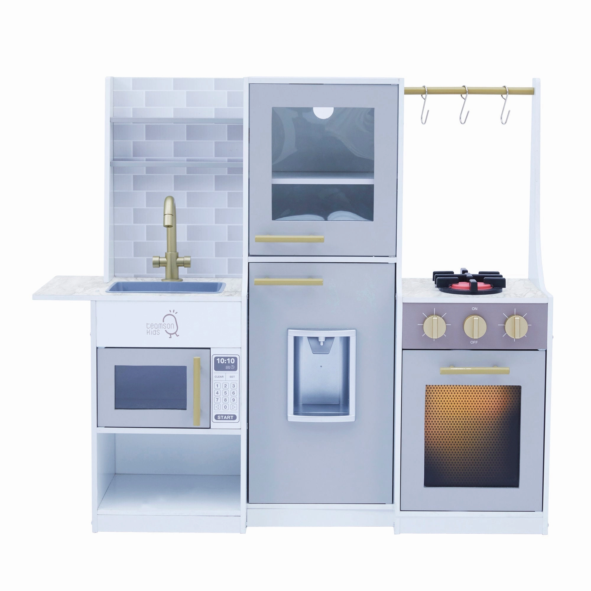 Little Chef Lyon Complete Wooden Kitchen Set With Hydroponic Garden, Refrigerator And Accessories, Gray