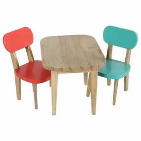 Maileg Turquoise and Coral Wooden Table and Chairs
