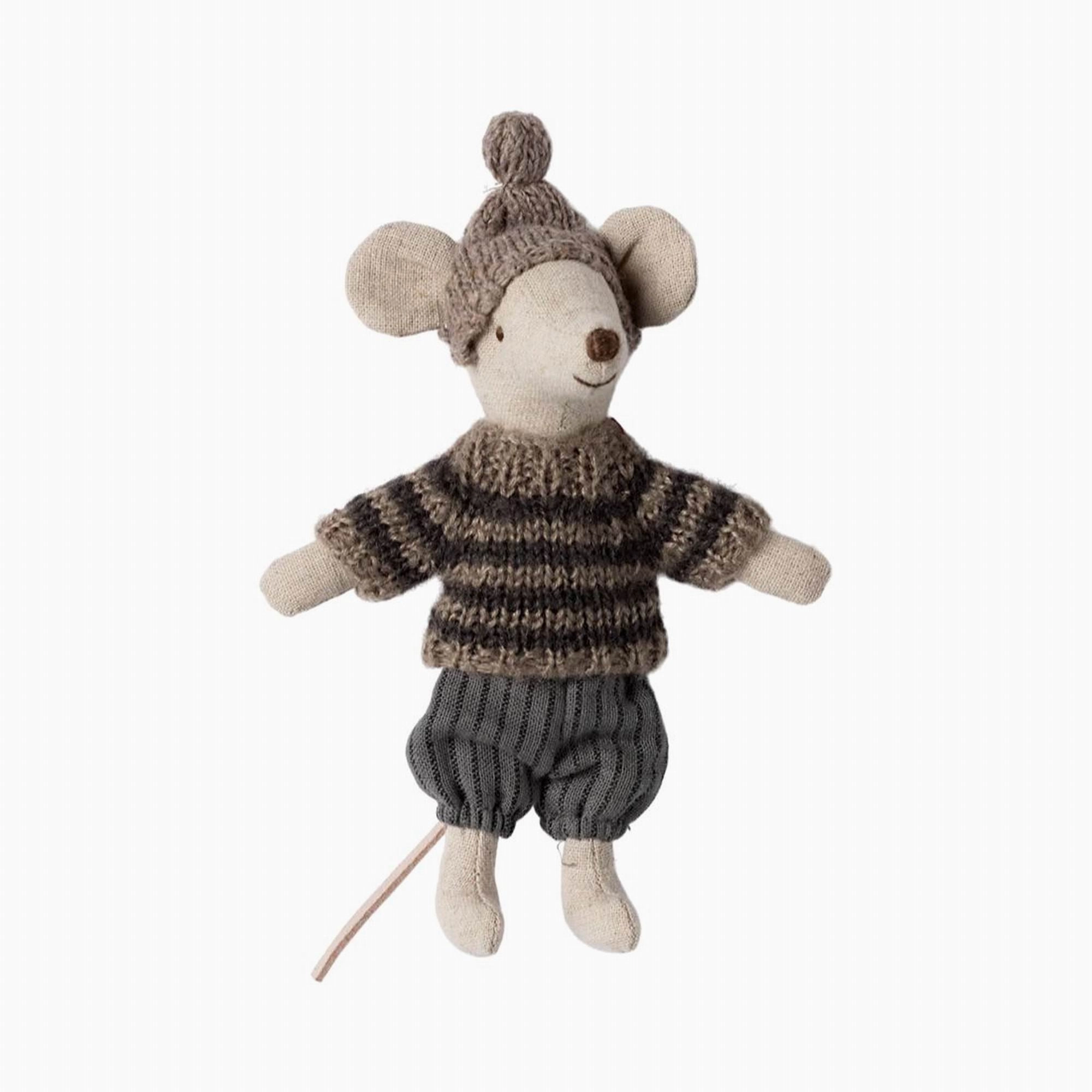 Maileg Winter Mouse With Ski Set, Big Brother ?Grey