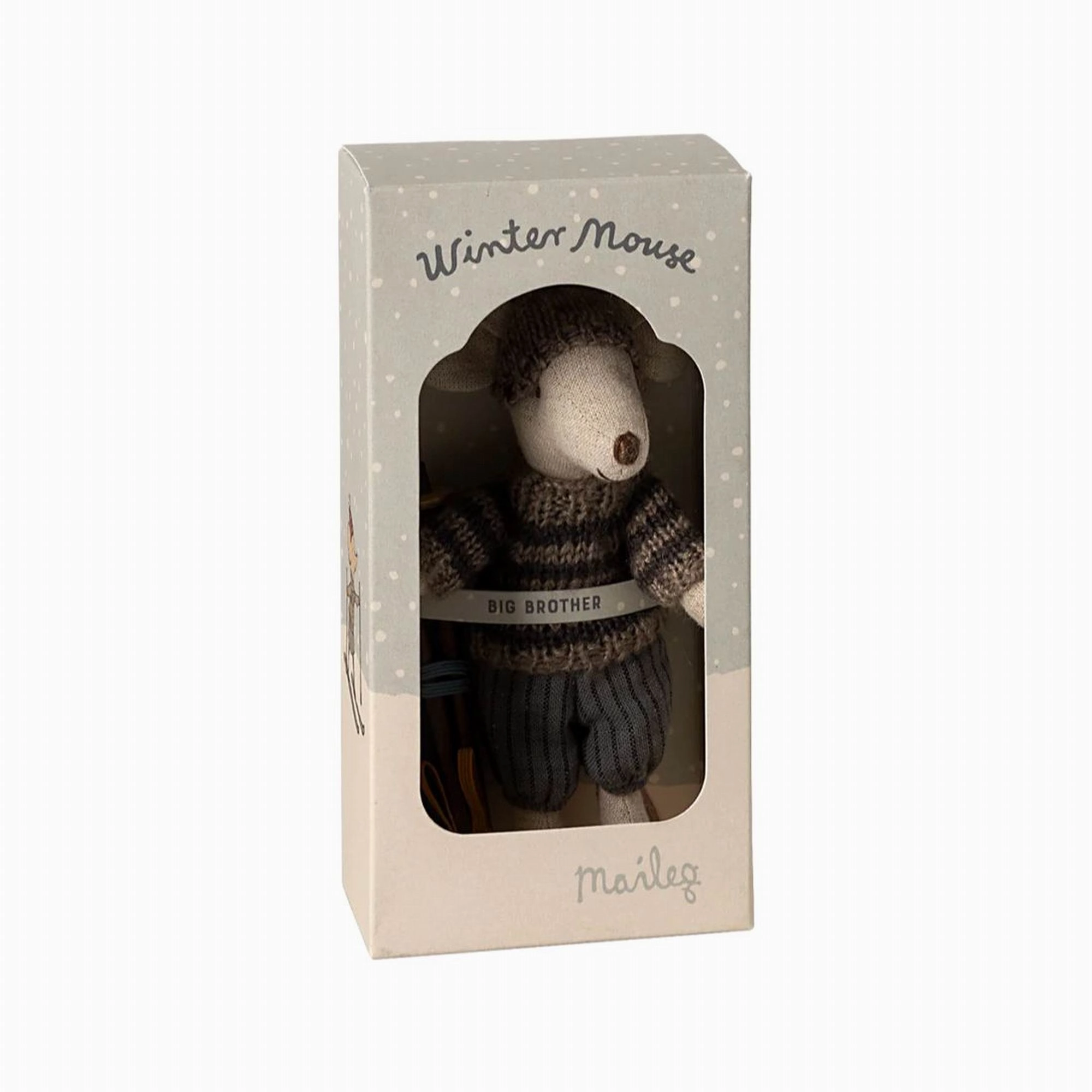 Maileg Winter Mouse With Ski Set, Big Brother ?Grey