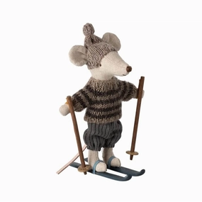 Maileg Winter Mouse With Ski Set, Big Brother ?Grey