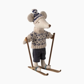 Maileg Winter Mouse With Ski Set, Dad ?Blue