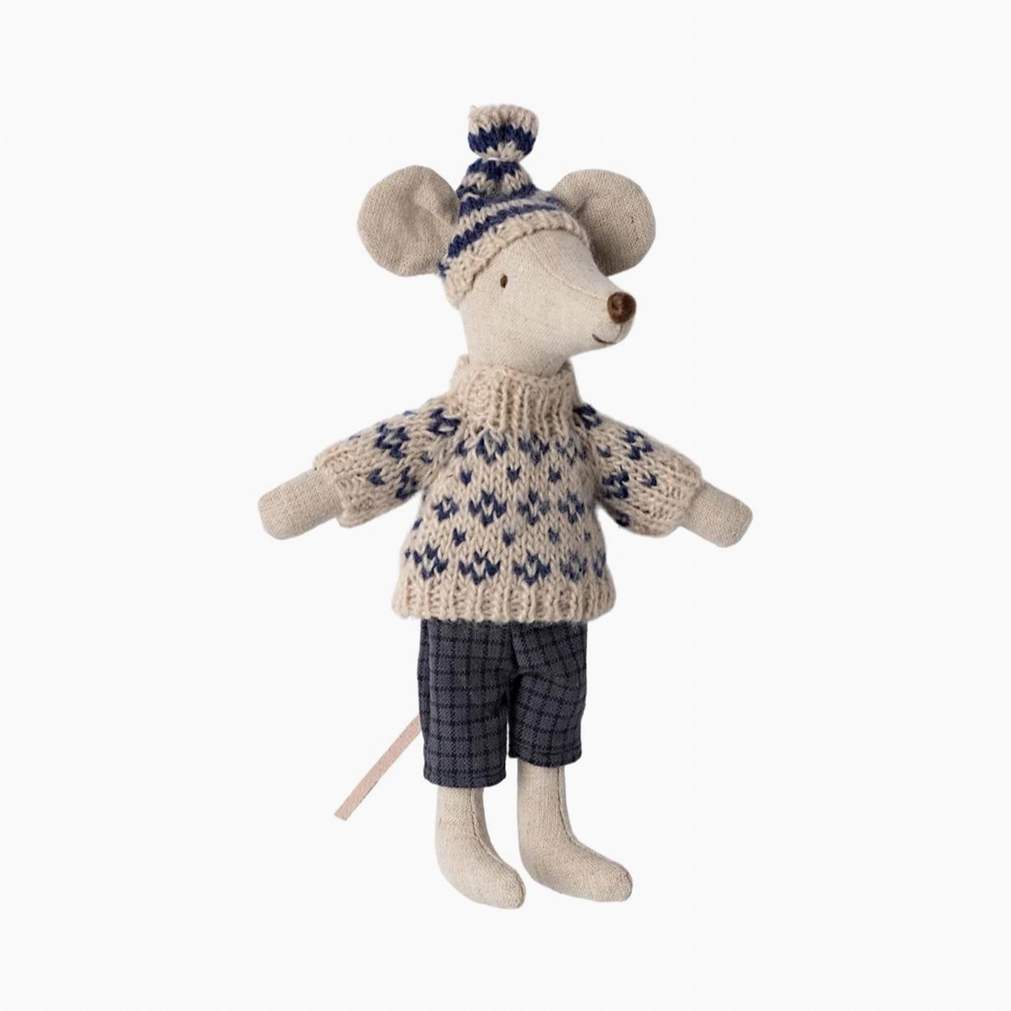 Maileg Winter Mouse With Ski Set, Dad ?Blue