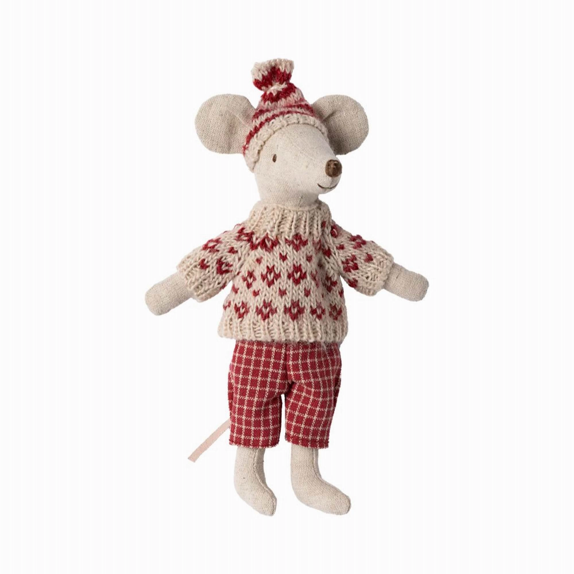 Maileg Winter Mouse With Ski Set, Mum  Red
